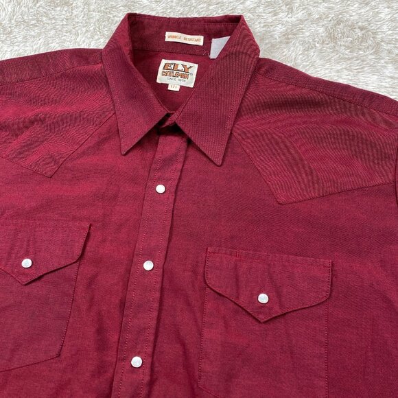 VTG Ely Cattleman Pearl Snap Shirt Mens 17.5 Maroon Western Wrinkle Resistant - Picture 5 of 9